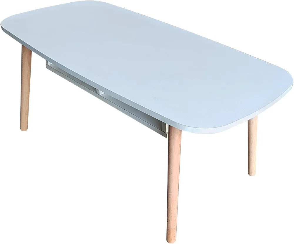 Coffee Table with Durable Beech Wood Legs and Storage Shelf, Easy Assembly, Simple Design Tea Table,100x50cm, Height 43cm, Modern White Top Coffee Table for Living Room, Ideal for Home and Office