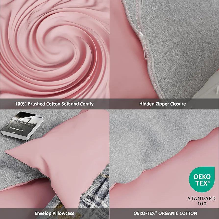 Lovstro 100% Cotton 4-Piece Duvet Cover Set, Certified toxin-free, King Size, Soft, Quality Bedding Sheets, 1 Duvet Cover With Zipper, 1 Fitted Sheet, 2 Pillowcases