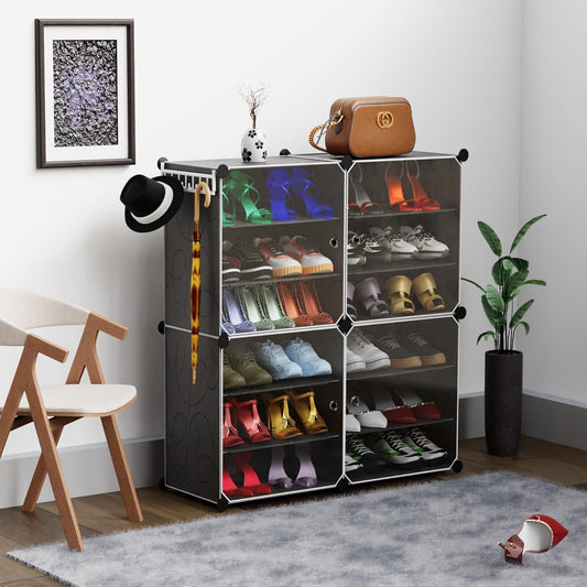 Clothes & Shoes Cabinet for Closet and Entryway, Convertible Portable, Strong Lightweight, Wardrobe Storage Box (4 Cubes, Black)