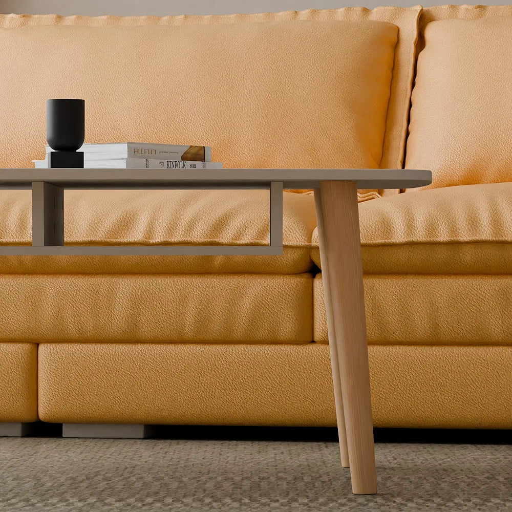 Coffee Table with Durable Beech Wood Legs and Storage Shelf, Easy Assembly, Simple Design Tea Table,100x50cm, Height 43cm, Modern White Top Coffee Table for Living Room, Ideal for Home and Office