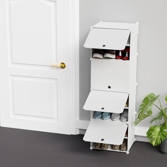 Clothes and Shoes Cabinet Organizer for Closet and Entryway, Convertible Strong & Lightweight, Wardrobe Organizer Storage Box (4 Cubes, White)
