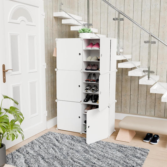 Lovstro Portable Shoes Cabinet for Closet and Entryway, Convertible with Doors, Shoe Rack, Strong Lightweight, Wardrobe Organizer Storage Box for Clothes (4 medium size cubes, White)